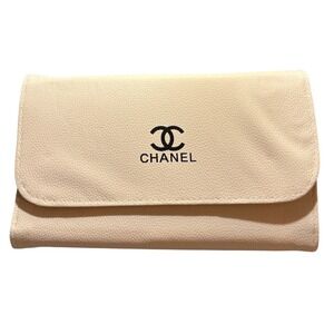 Chanel Cosmetic Makeup Brush Pouch Clutch Bag Beige CC Logo With Box